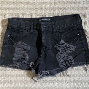 Express distressed black jean shorts